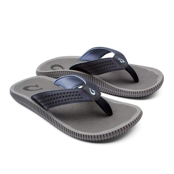 OLUKAI Ulele Blue Depth Charcoal Mens Waterproof Beach Flip Flop Sandals Size 12 - Picture 1 of 10
